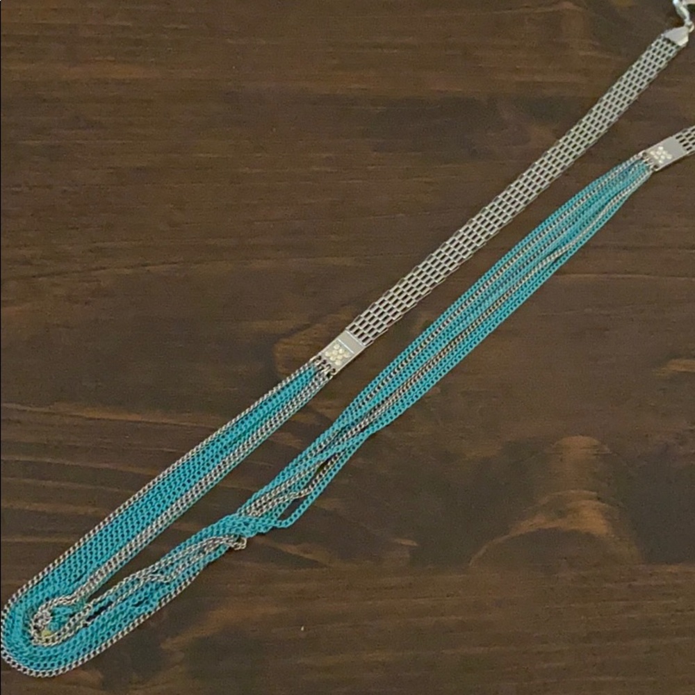 Teal and Silver Chain Necklace